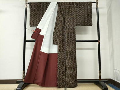 平和屋着物●上質な紬　絣文様　正絹　逸品　CABG0016yc