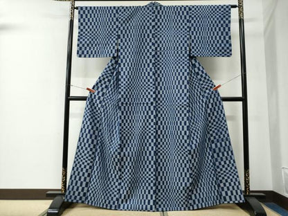 平和屋着物●上質な紬　変わり市松文　正絹　逸品　未使用　CABG0017yc