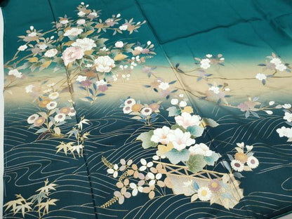 平和屋着物●訪問着　立波草花文　暈し染め　金彩　ロング丈　正絹　逸品　未使用　CABG0022yc