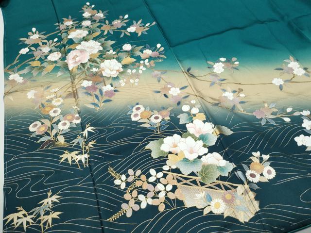 平和屋着物●訪問着　立波草花文　暈し染め　金彩　ロング丈　正絹　逸品　未使用　CABG0022yc
