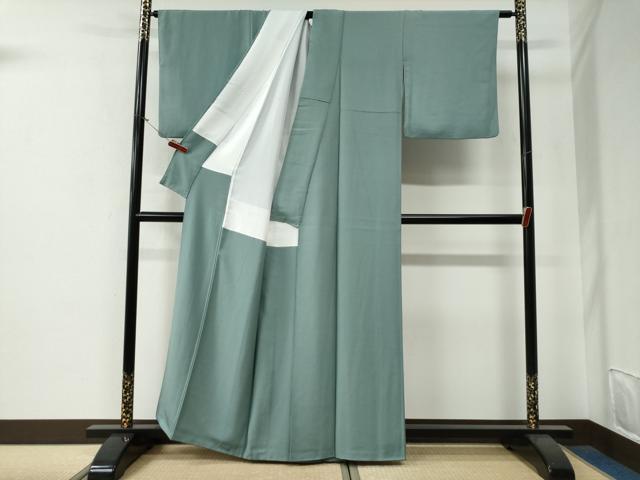 平和屋着物●上質な色無地　千草色　正絹　逸品　CABG0025yc