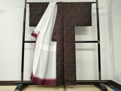 平和屋着物▼上質な小紋　紬地　更紗花唐草文　正絹　逸品　CABG0026yc