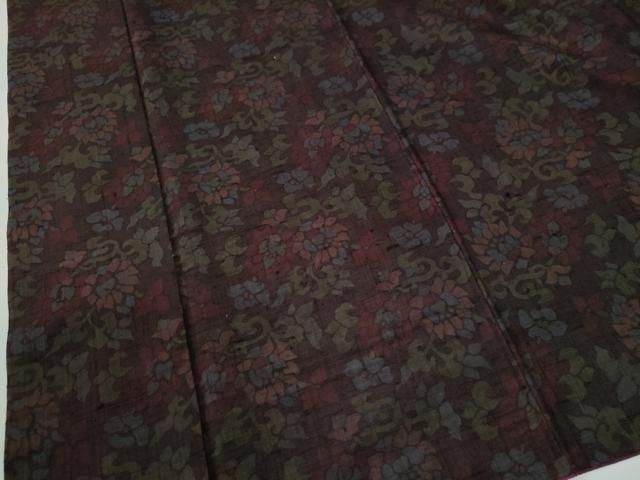 平和屋着物▼上質な小紋　紬地　更紗花唐草文　正絹　逸品　CABG0026yc