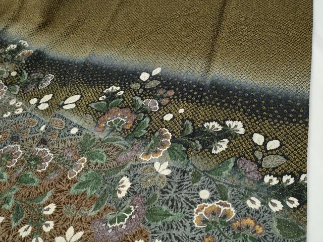 平和屋着物●訪問着　更紗花文　暈し染め　金通し地　ロング丈　正絹　逸品　CABG0028yc