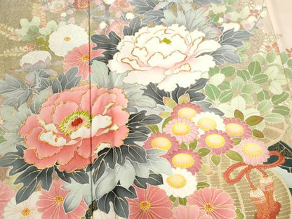 平和屋着物●京友禅の第一人者　松井青々　色留袖　駒刺繍　牡丹花車文　暈し染め　金彩　正絹　逸品　CABG0029yc