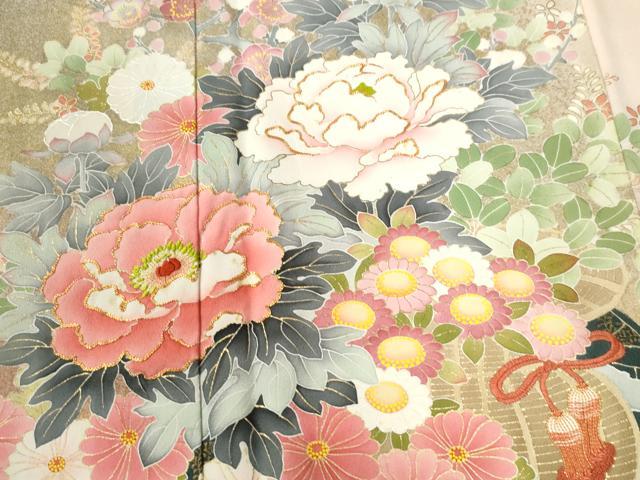 平和屋着物●京友禅の第一人者　松井青々　色留袖　駒刺繍　牡丹花車文　暈し染め　金彩　正絹　逸品　CABG0029yc