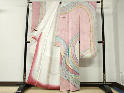 平和屋着物●豪華振袖　総絞り　よろけ縞　正絹　逸品　CABG0032yc