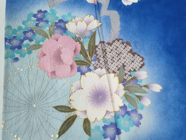 平和屋着物●豪華振袖　舞桜文　ラメ糸　蛍暈し　金彩　正絹　逸品　未使用　CABG0037yc
