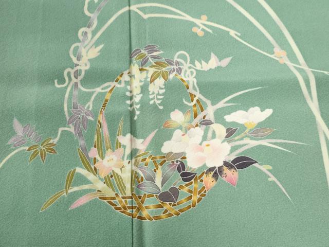 平和屋着物●京加賀友禅　百貫石峰　訪問着　花籠文　松坂屋扱い　ロング丈　正絹　逸品　CABG0038yc