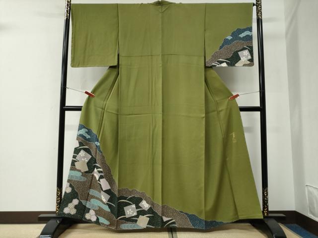 平和屋着物●染色の魔術師　染乃座・大久保玄才　そめのざ玄才　訪問着　色紙吉祥花文　金彩　正絹　逸品　未使用　CABG0040yc