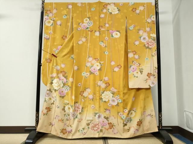 平和屋着物●世界的ファッションデザイナー　山本寛斎　kansaiブランド　振袖　牡丹舞桜文　ラメ糸　暈し染め　正絹　逸品　CABG0041yc