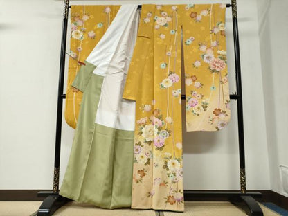 平和屋着物●世界的ファッションデザイナー　山本寛斎　kansaiブランド　振袖　牡丹舞桜文　ラメ糸　暈し染め　正絹　逸品　CABG0041yc