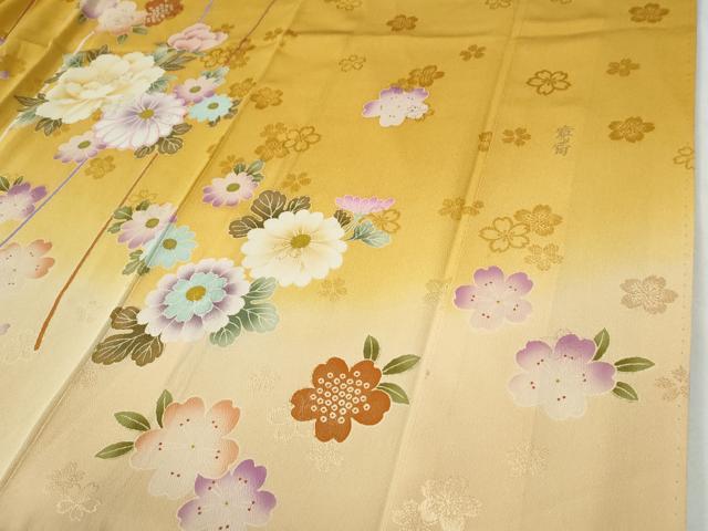 平和屋着物●世界的ファッションデザイナー　山本寛斎　kansaiブランド　振袖　牡丹舞桜文　ラメ糸　暈し染め　正絹　逸品　CABG0041yc