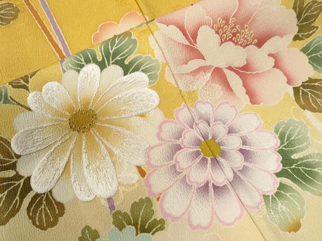 平和屋着物●世界的ファッションデザイナー　山本寛斎　kansaiブランド　振袖　牡丹舞桜文　ラメ糸　暈し染め　正絹　逸品　CABG0041yc