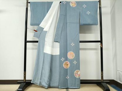 平和屋着物●京友禅作家　松井佚鴦　訪問着　駒刺繍　花蝶丸文　金彩　正絹　逸品　CABG0050yc