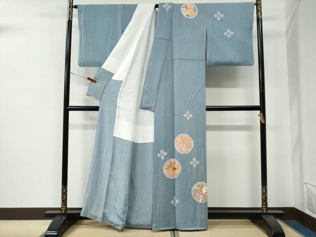 平和屋着物●京友禅作家　松井佚鴦　訪問着　駒刺繍　花蝶丸文　金彩　正絹　逸品　CABG0050yc