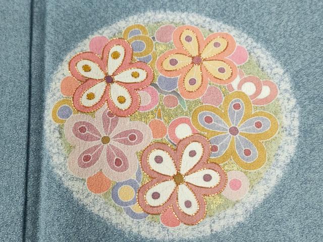 平和屋着物●京友禅作家　松井佚鴦　訪問着　駒刺繍　花蝶丸文　金彩　正絹　逸品　CABG0050yc