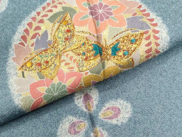 平和屋着物●京友禅作家　松井佚鴦　訪問着　駒刺繍　花蝶丸文　金彩　正絹　逸品　CABG0050yc