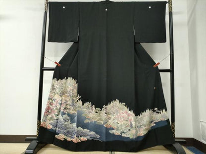 平和屋着物●本加賀友禅作家　西川健一　黒留袖　樹林風景文　正絹　逸品　未使用　CABG0057yc