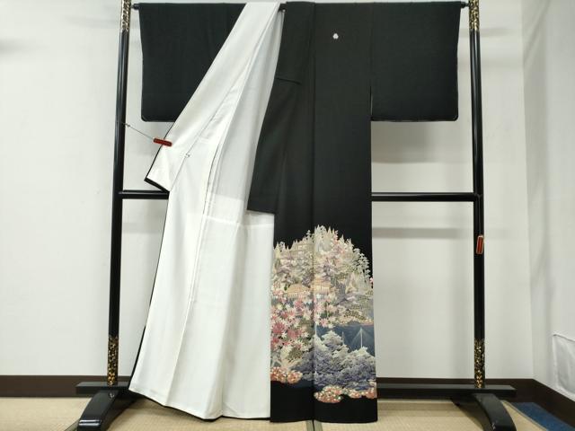 平和屋着物●本加賀友禅作家　西川健一　黒留袖　樹林風景文　正絹　逸品　未使用　CABG0057yc
