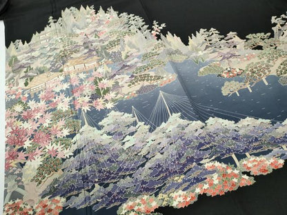 平和屋着物●本加賀友禅作家　西川健一　黒留袖　樹林風景文　正絹　逸品　未使用　CABG0057yc