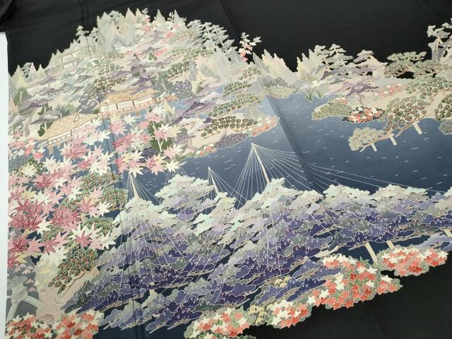 平和屋着物●本加賀友禅作家　西川健一　黒留袖　樹林風景文　正絹　逸品　未使用　CABG0057yc