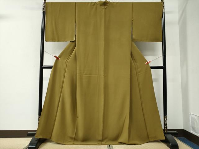 平和屋着物●上質な色無地　黄唐茶色　正絹　逸品　CABG0061yc