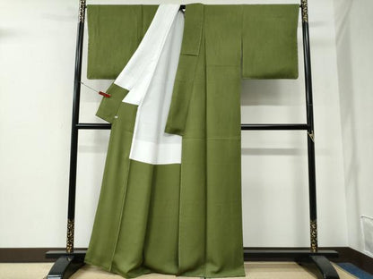 平和屋着物●上質な色無地　霞地紋　草色　さが美扱い　正絹　逸品　未使用　CABG0063yc