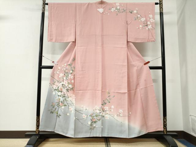 平和屋着物●訪問着　友禅　作家物　枝花文　暈し染め　正絹　逸品　未使用　CABG0066yc