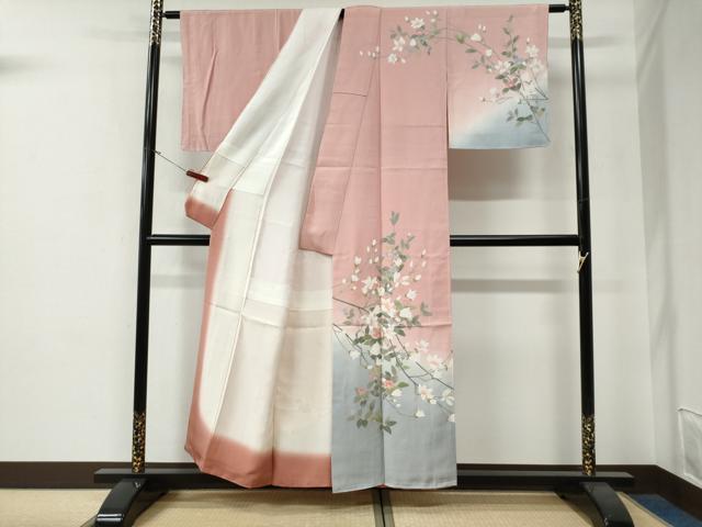 平和屋着物●訪問着　友禅　作家物　枝花文　暈し染め　正絹　逸品　未使用　CABG0066yc