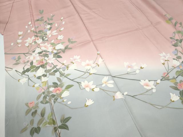 平和屋着物●訪問着　友禅　作家物　枝花文　暈し染め　正絹　逸品　未使用　CABG0066yc