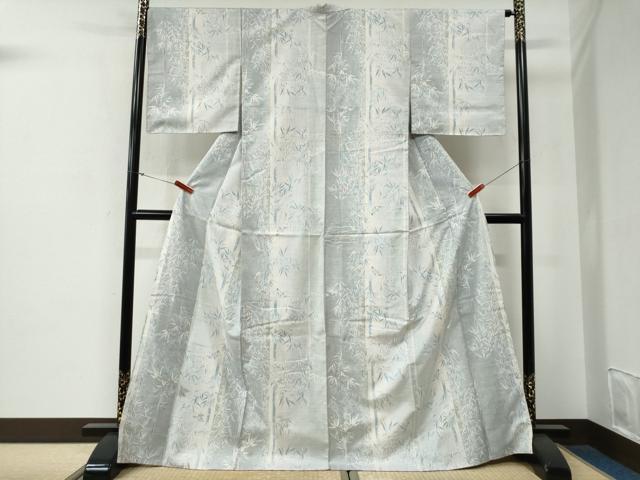 平和屋着物●本場大島紬　白大島　9マルキ　笹竹文　ロング丈　正絹　逸品　未使用　CABG0067yc