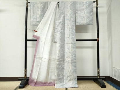 平和屋着物●本場大島紬　白大島　9マルキ　笹竹文　ロング丈　正絹　逸品　未使用　CABG0067yc
