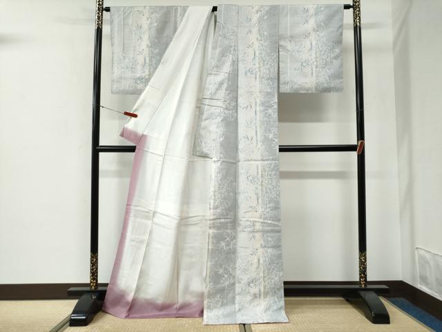 平和屋着物●本場大島紬　白大島　9マルキ　笹竹文　ロング丈　正絹　逸品　未使用　CABG0067yc