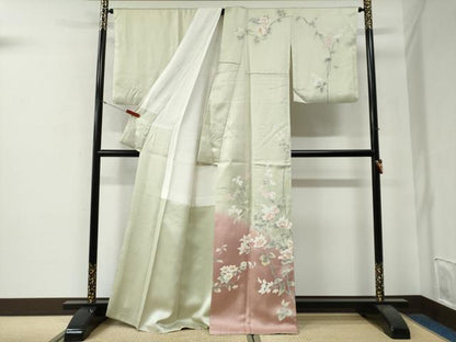 平和屋着物●訪問着　枝花文　暈し染め　正絹　逸品　CABG0069yc