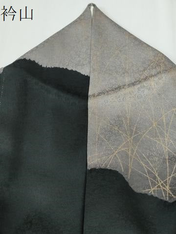 平和屋着物●訪問着　万寿菊　草花文　黒地　金彩　正絹　逸品　CABG0070yc