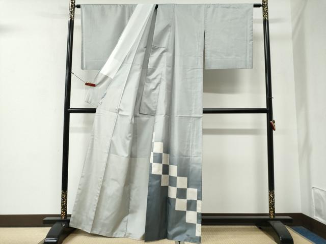 平和屋着物●訪問着　本場染大島紬　胴抜き仕立て　市松文　正絹　逸品　CABG0071yc
