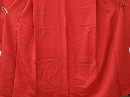 平和屋着物●豪華振袖　色無地　辻が花地紋　深緋色　正絹　逸品　CABG0078yc