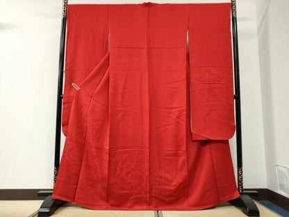 平和屋着物●豪華振袖　色無地　辻が花地紋　深緋色　正絹　逸品　CABG0078yc