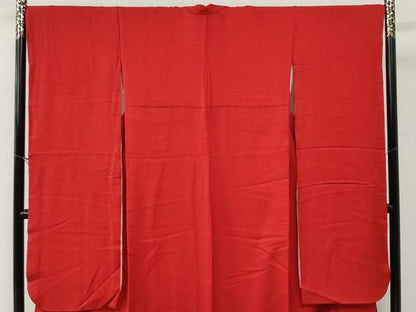 平和屋着物●豪華振袖　色無地　辻が花地紋　深緋色　正絹　逸品　CABG0078yc
