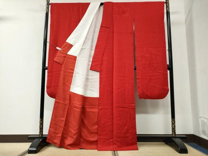 平和屋着物●豪華振袖　色無地　辻が花地紋　深緋色　正絹　逸品　CABG0078yc