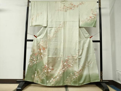 平和屋着物●訪問着　駒刺繍　牡丹花文　暈し染め　金彩　正絹　逸品　CABG0079yc