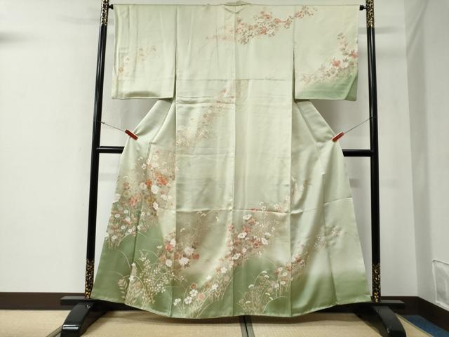 平和屋着物●訪問着　駒刺繍　牡丹花文　暈し染め　金彩　正絹　逸品　CABG0079yc