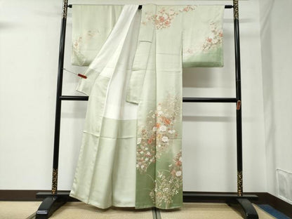 平和屋着物●訪問着　駒刺繍　牡丹花文　暈し染め　金彩　正絹　逸品　CABG0079yc