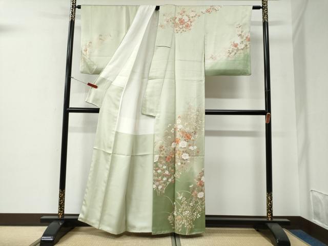平和屋着物●訪問着　駒刺繍　牡丹花文　暈し染め　金彩　正絹　逸品　CABG0079yc