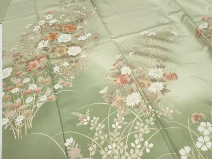 平和屋着物●訪問着　駒刺繍　牡丹花文　暈し染め　金彩　正絹　逸品　CABG0079yc