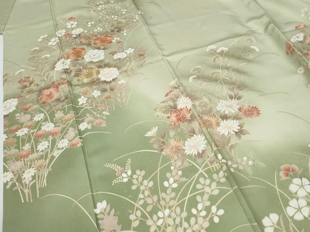平和屋着物●訪問着　駒刺繍　牡丹花文　暈し染め　金彩　正絹　逸品　CABG0079yc