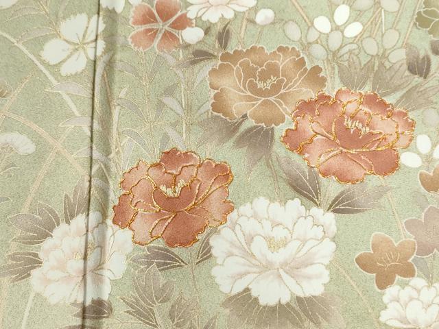 平和屋着物●訪問着　駒刺繍　牡丹花文　暈し染め　金彩　正絹　逸品　CABG0079yc