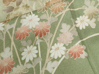 平和屋着物●訪問着　駒刺繍　牡丹花文　暈し染め　金彩　正絹　逸品　CABG0079yc