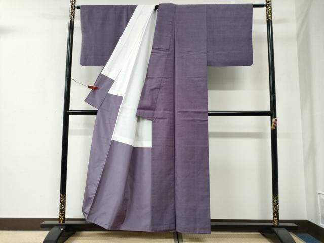 平和屋着物●結城紬　色無地　古代紫色　証紙付き　正絹　逸品　CABG0085yc